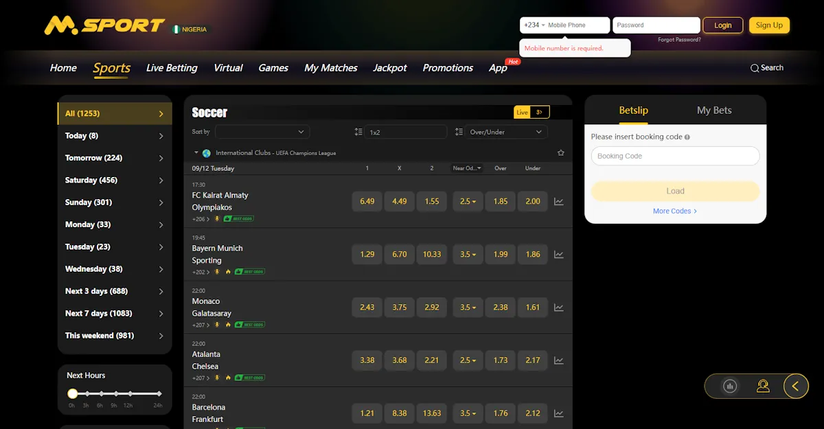 Msport Sports Betting Screenshot